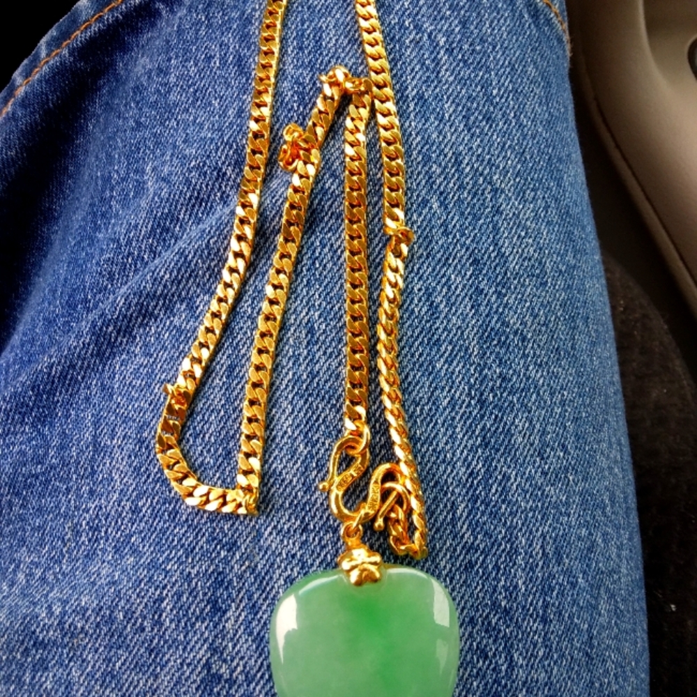 Vintage 24k pure yellow gold chain with jade necklace